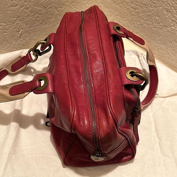 Moschino Top Handle Travel Tote Bag Deep Pinkish Red Leather Gold Hardware - Picture 4 of 13